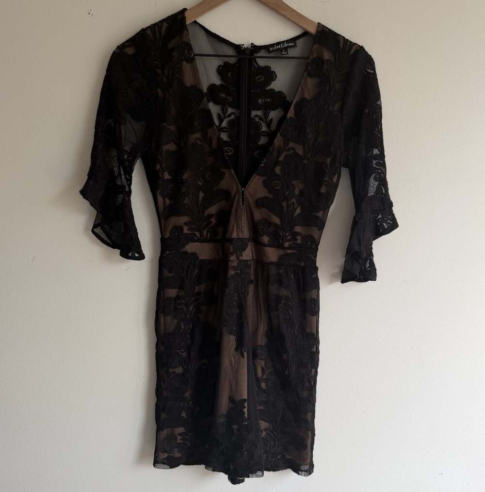 For Love And Lemons Black Lace Flutter Sleeve Mini Dress Size S Going Out LBD